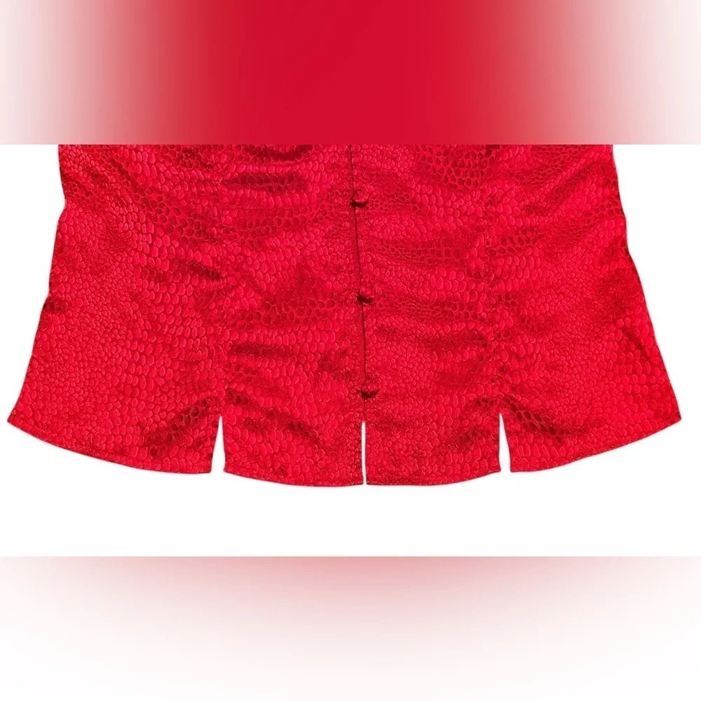 2 pc Valerie Stevens Metallic Red Animal Print Camisole Short Pajama Set Size S - Picture 7 of 11